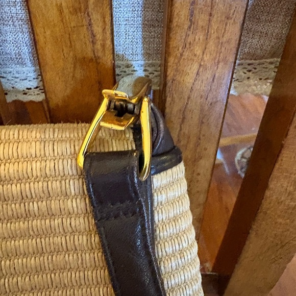 Vintage Susan Gail Straw Crossbody Bag with Black Leather Trim, Gold Hardware - Picture 2 of 13